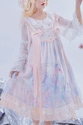 Light Blue Violin Cat Print Bowknot High Waisted Multi-Layer Ruffled Sweet Lolita Jsk Dress